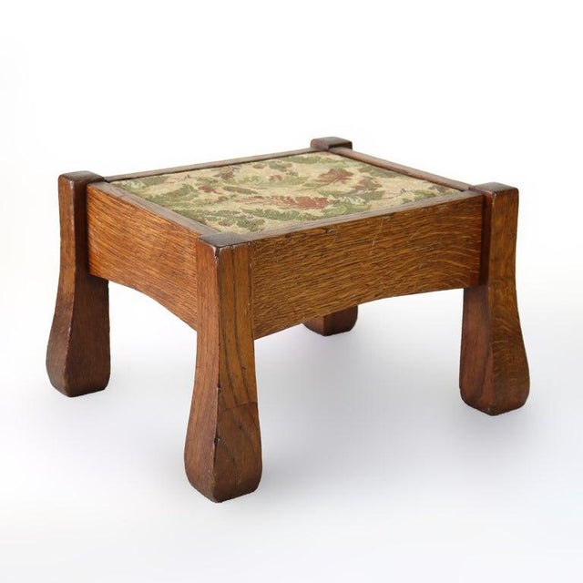 Wood Antique Stickley School Oak Flared Leg Footstool C1920 For Sale - Image 7 of 9