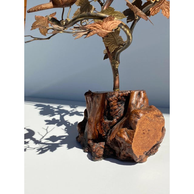 Wood "Enchanting Forest" Brass and Burl Wood Lamp For Sale - Image 7 of 13