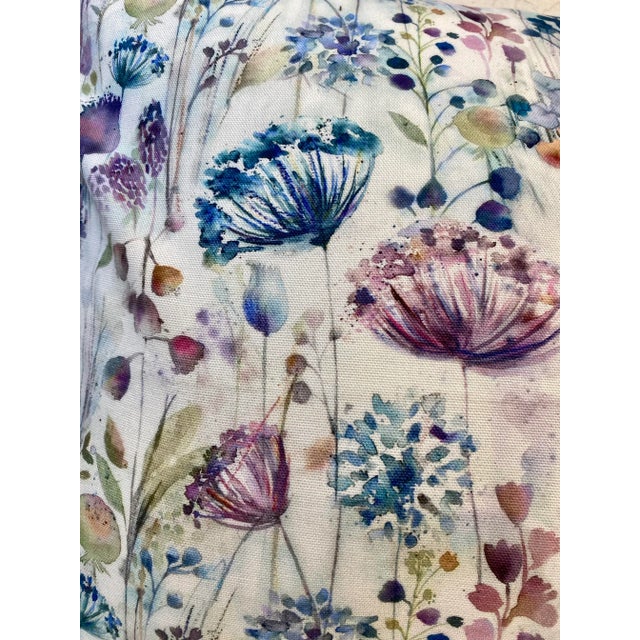 Textile Contemporary Square Pillow With a Purple and Blue Floral Print - Made in U K For Sale - Image 7 of 11