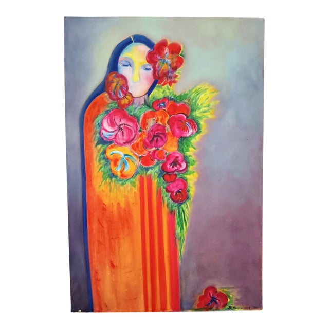 Mid 20th Century Intriguing Oil on Canvas Fauvist Portrait of a Mystical Lady For Sale