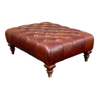 Ralph Lauren Tufted Leather Ottoman For Sale