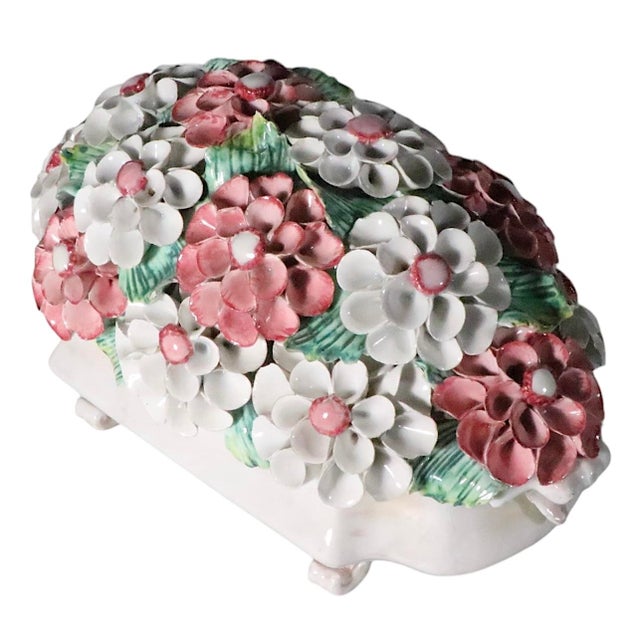 Hollywood Regency Mid Century Capodimonte Style Ceramic Floral Centerpiece, Made in Italy For Sale - Image 3 of 11
