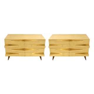 Italian Oak and Brass Sideboards, 2000s, Set of 2 For Sale