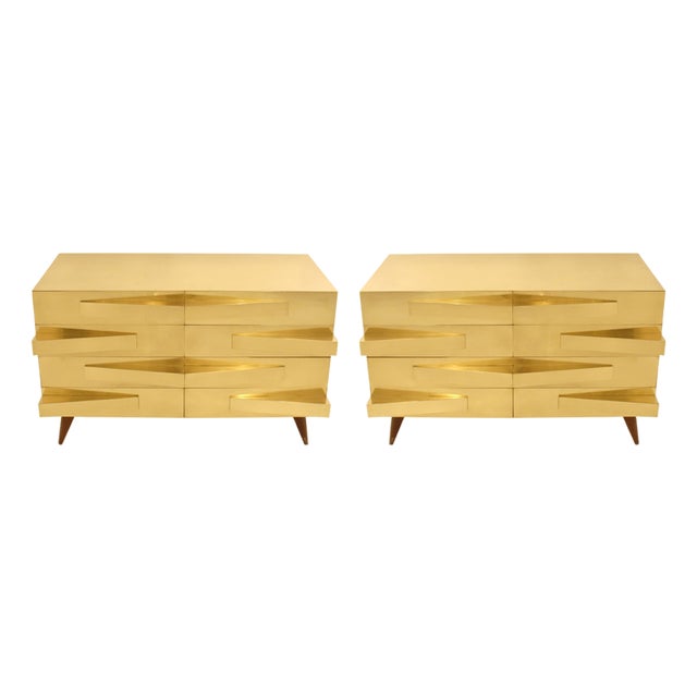 Italian Oak and Brass Sideboards, 2000s, Set of 2 For Sale