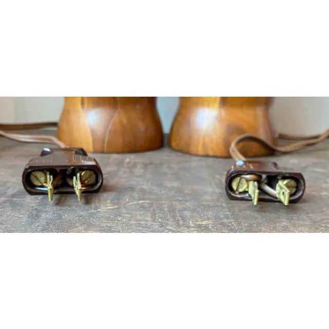 Midcentury Teak Wood Table Lamps - a Pair For Sale - Image 10 of 11