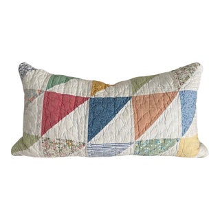 Custom Antique Half Square Triangle Quilt Down Filled Lumbar Pillow For Sale