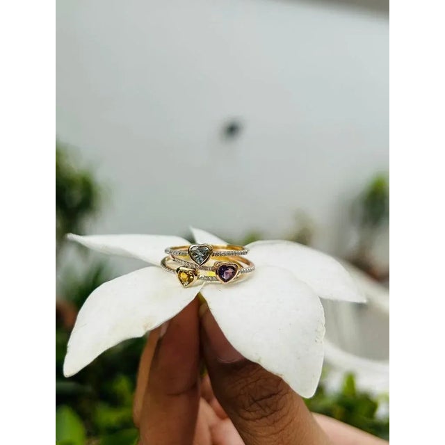 Dainty Heart Cut Aquamarine and Diamond 14k Solid Yellow Gold Ring Size 7 ( All Sizes Available) For Sale - Image 10 of 12