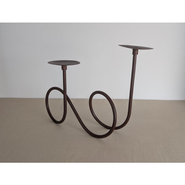 Rustic Vintage Double Loop Metal Candleholder For Sale - Image 3 of 8
