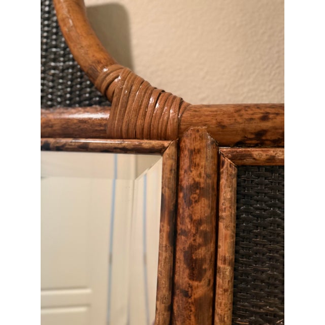 Vintage British Colonial Style Burnt Bamboo and Cane Wall Mirror For Sale - Image 9 of 12