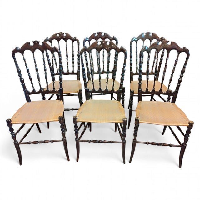Cherrywood Chiavarine Chairs attributed to Giuseppe Gaetano Descalzi, 1920s, Set of 6 For Sale - Image 9 of 18