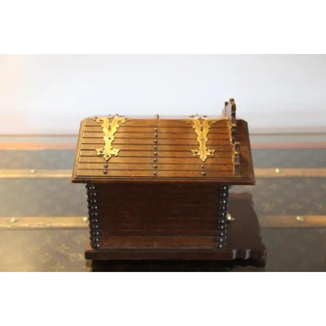 Wood French Cigar Box with Bronze Dog in Dog House, 1890s For Sale - Image 7 of 16