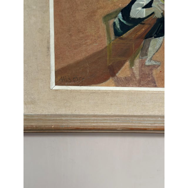 Mid-Century Modern Nils Öst, Figure with Boats, 1950s, Oil Painting on Panel, Framed For Sale - Image 3 of 18