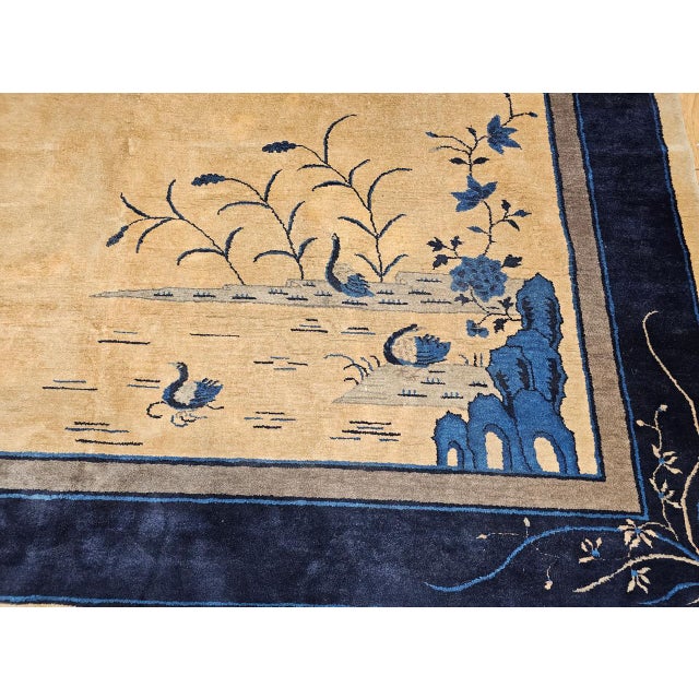 Antique Chinese Peking Rug, Hand-Knotted Wool Pile, Tan Field, 10' x 13' For Sale - Image 15 of 18