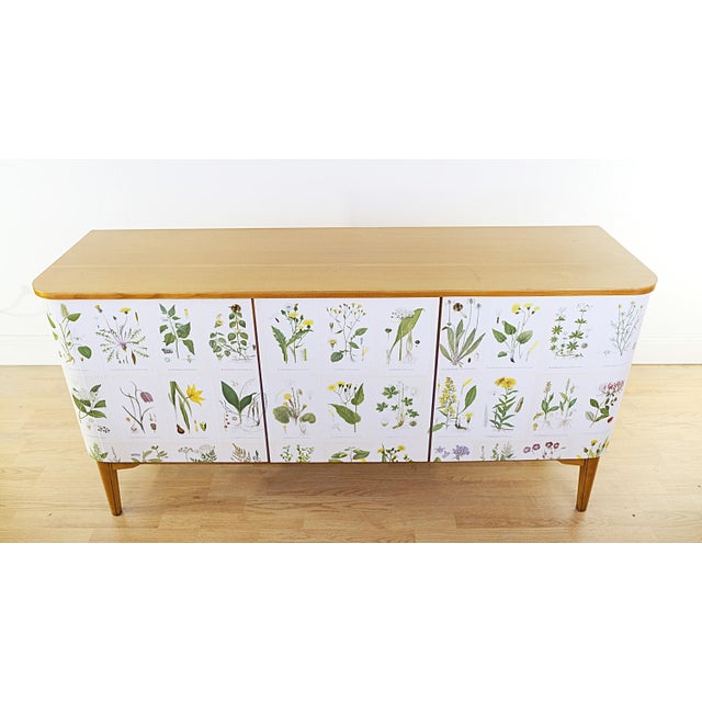 Swedish Modern Sideboard with Illustrations Nordens Flora by C.A.M Lindman, 1930s For Sale - Image 6 of 11