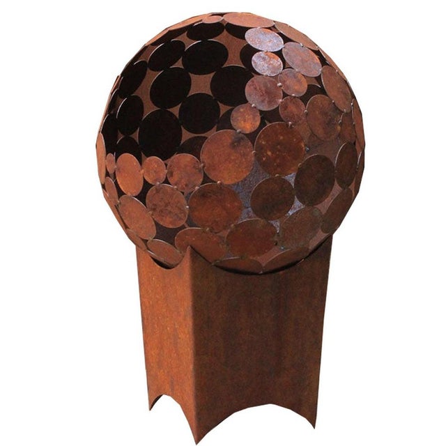 Stefan Traloc, Globe with Angled Pedestal, 2021, Corten Steel For Sale - Image 4 of 4