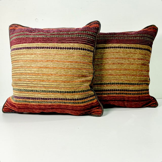 1980s Vintage Boho Chic Southwestern Ralph Lauren Jewel Tone Cut Striped Chenille Decorative Pillows - A Pair For Sale - Image 6 of 13