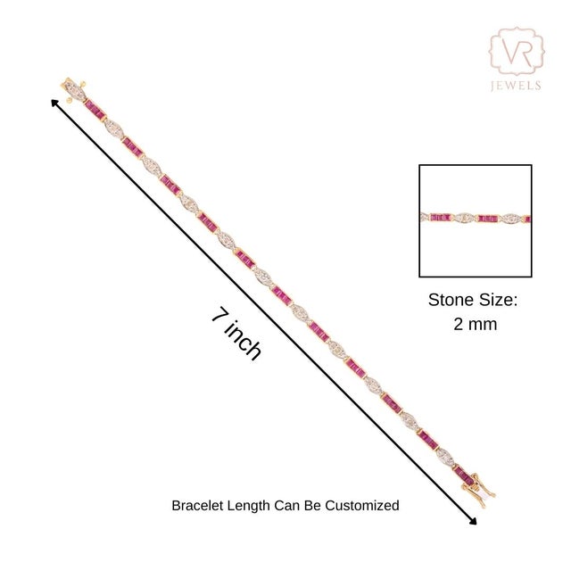 3.76 Ct Channel Set Ruby Vintage Wedding Bracelet in 14k Gold With Diamonds For Sale - Image 9 of 14