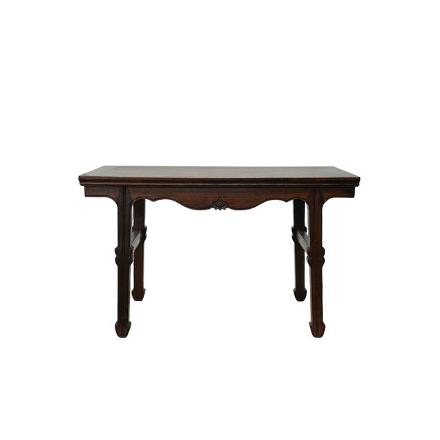 Asian Oriental Brown Stain Tall Legs Rectangular Display Easel Stand Table For Sale - Image 3 of 10