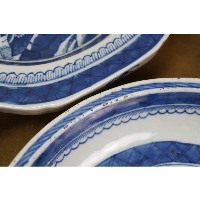 Blue Antique Chinese Export Canton Blue & White Porcelain Serving Dishes Platter - Set of 3 For Sale - Image 8 of 11