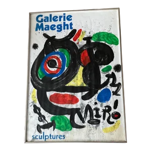 Joan Miro 1970s Galerie Maeght Poster "Sculptures" Vintage Framed