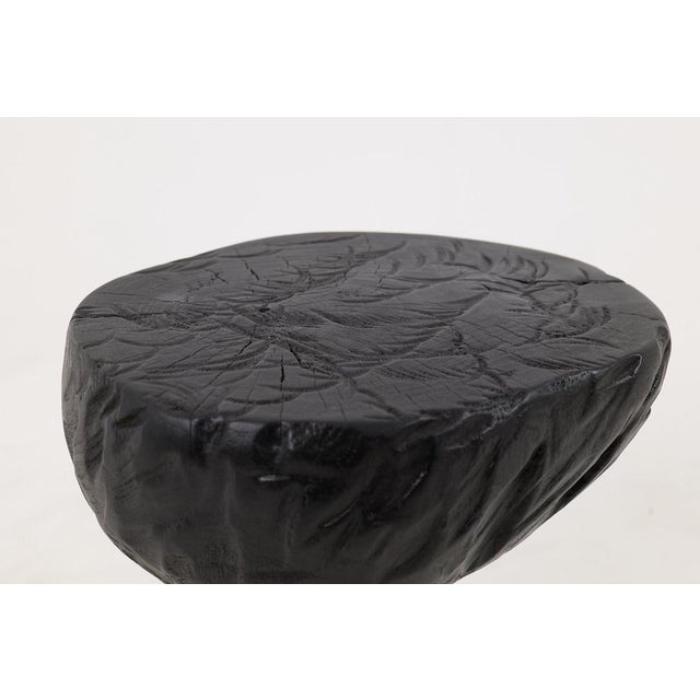 Rustic Sculptural Side Table in Burnt Black Oak by Logniture For Sale - Image 9 of 12