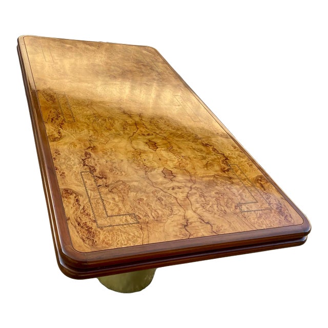 Vintage Dining Table With Maple Root Burl + ‘Radial’ Brass Drum Base | in the Style of Stanley Jay Friedman for Brueton in Mid 20th Century For Sale