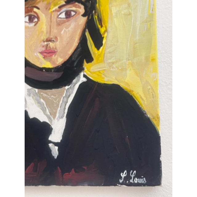 Expressionist Portrait Acrylic Painting of a Young Girl Wearing a Scarf For Sale - Image 9 of 11