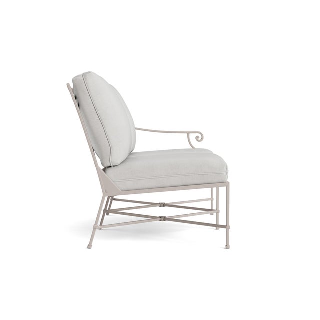 Contemporary Brown Jordan Venetian Right Arm Loveseat, Dove frame with Fusion Dove fabric For Sale - Image 3 of 11