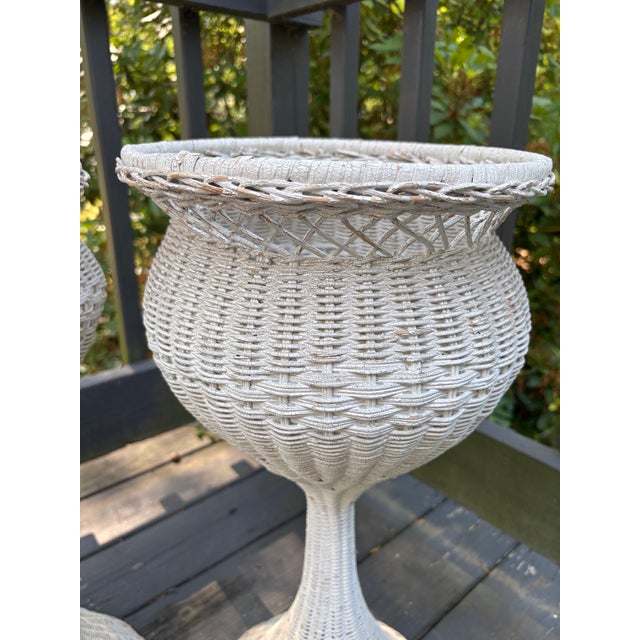 Vintage Pair of Grandma's Wicker Plants Stands Shabby Chic Home Decor For Sale - Image 10 of 11