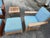 1990s Vintage Brown Jordan "Mission Teak" Deep Seating Patio Set With Blue Cushions - 10 Pieces For Sale In West Palm - Image 6 of 11