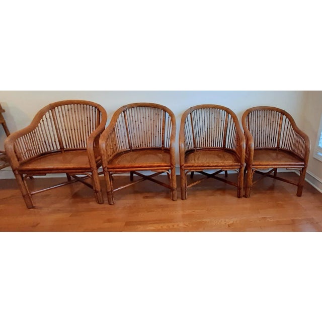Matching Chinoiserie Bamboo Rattan Cane Club Chairs Set For Sale - Image 13 of 13