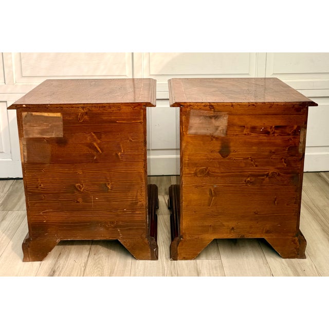 Pair of Mid-Century Georgian Revival Burr Walnut Bachelor's Chests Nightstands For Sale - Image 13 of 18