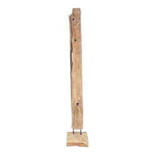 78" Tall & Narrow Natural Art Light Driftwood Specimen Sculpture on Wooden Base For Sale