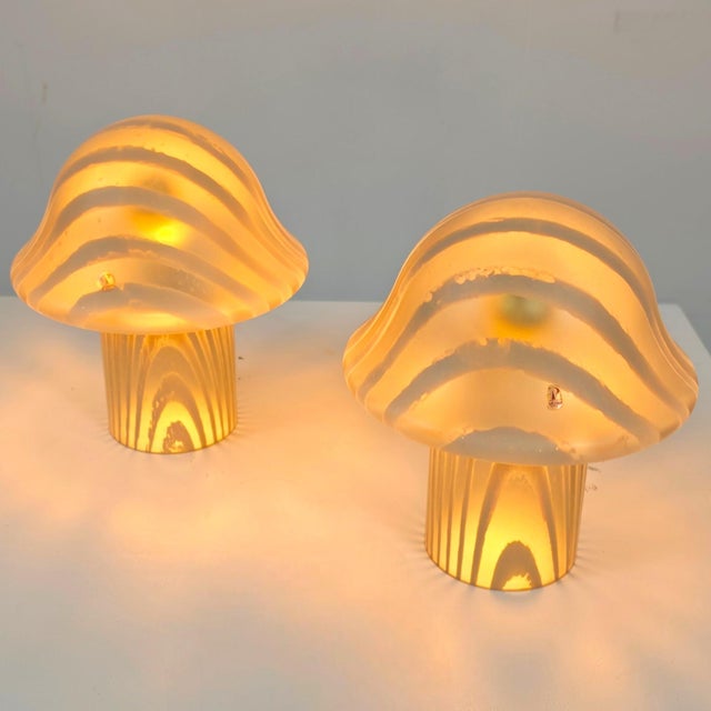 Vintage Mushroom Table Lamps in Opaline Glass by Peill & Putzler, 1970s, Set of 2, in Very Good conditions. Designed 1970...