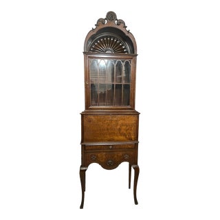 Skandia Furniture 1900s Dome Top Burl Walnut Diminutive Secretary Bookcase For Sale