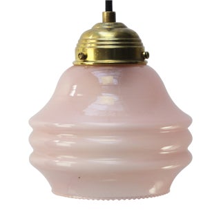 French Reeded Pink Coloured Glass Pendant Lamps For Sale