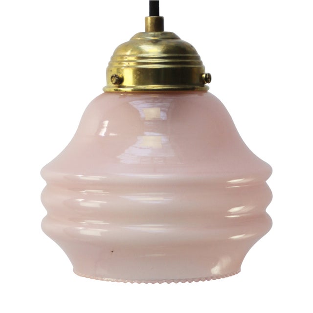 French Reeded Pink Coloured Glass Pendant Lamps For Sale