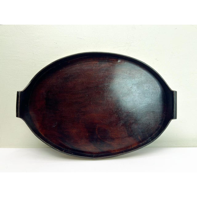 Brown 19th Century Oval Dark Walnut Tray with Brass Straps For Sale - Image 8 of 13