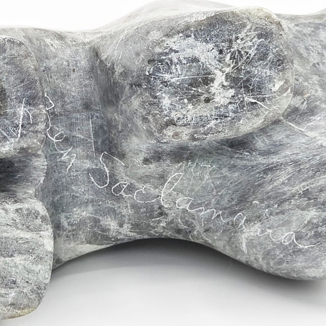 1960s Ben Saclamana Signed Inuit Carved Stone Bear Sculpture For Sale - Image 9 of 9