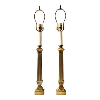 Pair of Mid 20th Century Neoclassical Brass Table Lamps For Sale