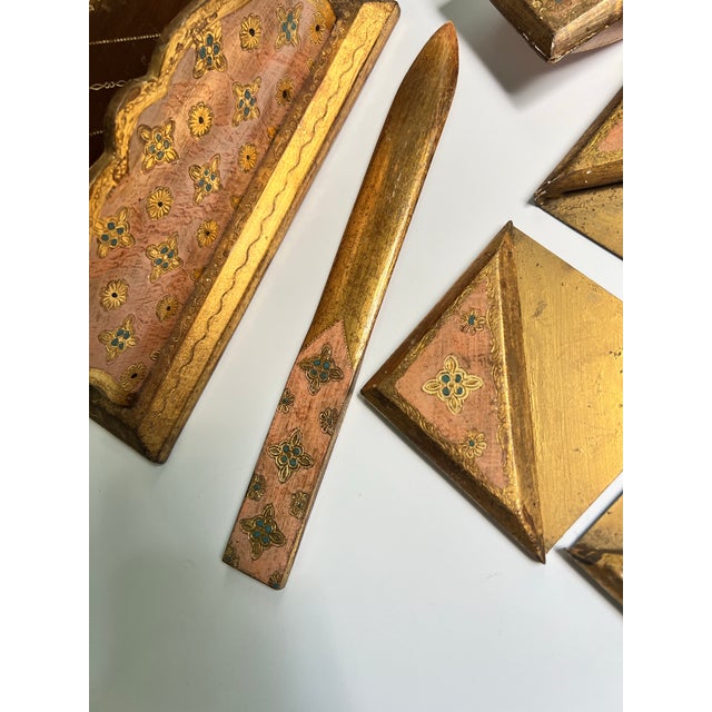 Italian Mid 20th Century Pink and Gold Florentine Desk Set- 4 Pieces For Sale - Image 3 of 7
