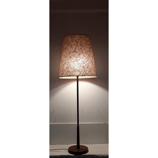 Floor Lamp with Teak Base & Beige Wool Shade, 1970s For Sale - Image 6 of 7