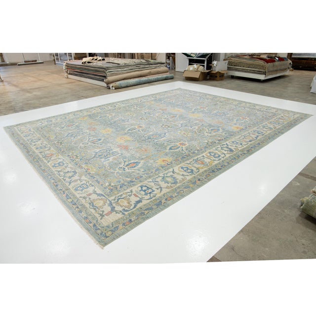 Contemporary Light Blue Contemporary Sultanabad Wool Rug With Floral Pattern by Apadana For Sale - Image 3 of 11