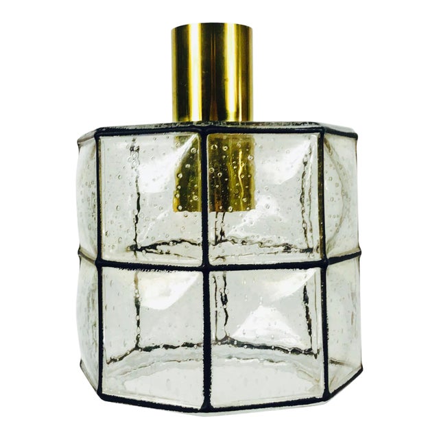 1960s Mid-Century Iron and Bubble Glass Pendant Lamp by Glashütte Limburg For Sale