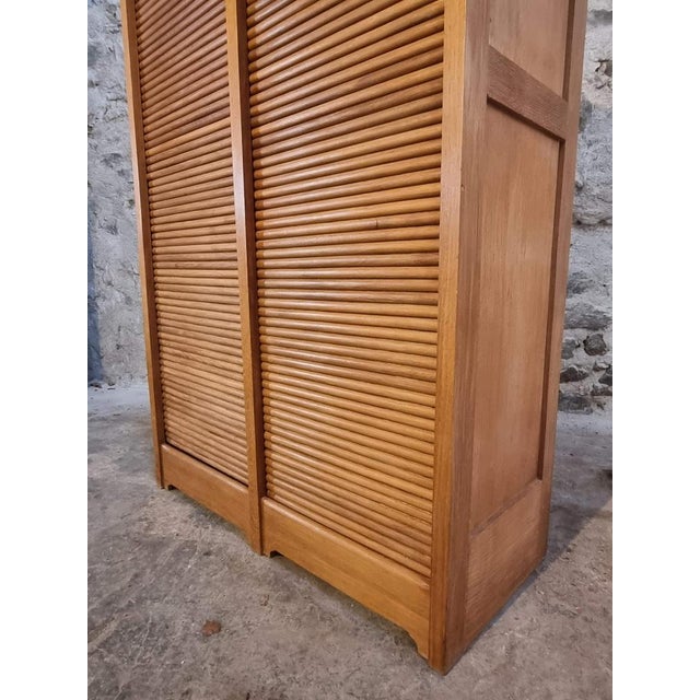 Vintage French Tambour Cabinet in Oak, 1960s For Sale - Image 11 of 18
