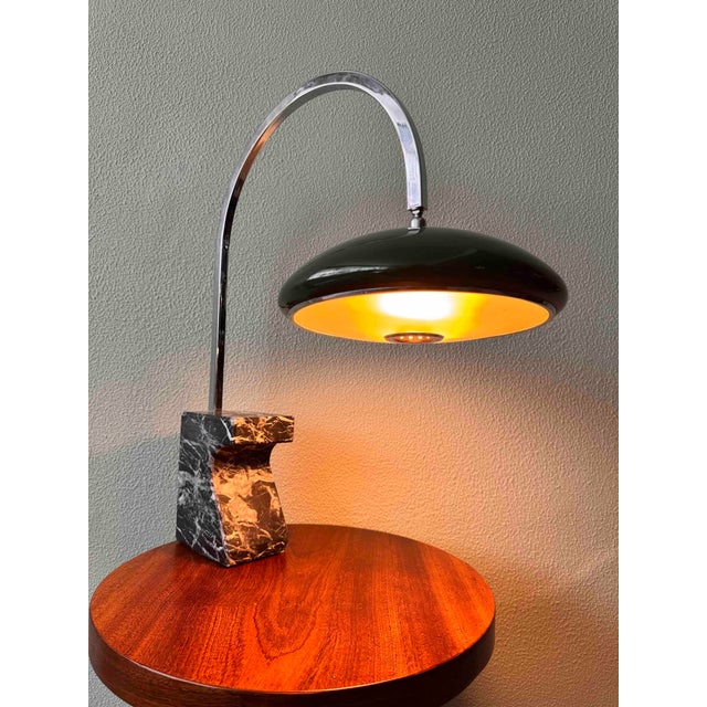 Arc Table Lamp with Green Chrome & Marble Shade by Luis Pérez de la Oliva for Grin Luz, 1960s For Sale - Image 13 of 18