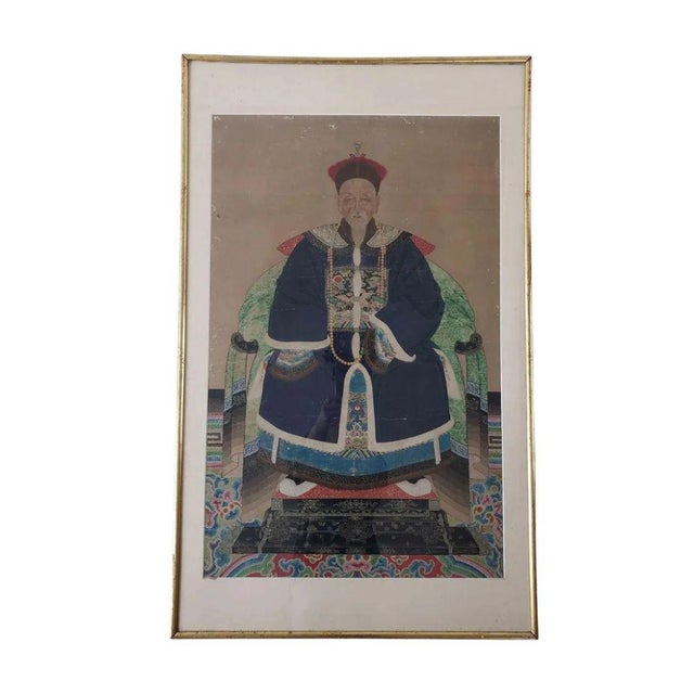 Chinese Pair of Framed Chinese Regal Portraits For Sale - Image 3 of 5