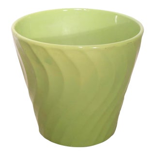 Green US Pottery Swirl Pattern Planter in the Style of Bauer For Sale
