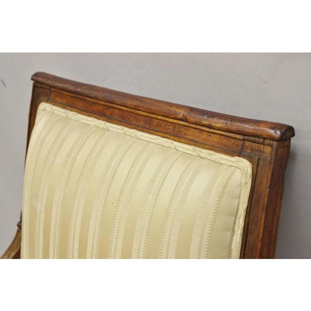 19th C. French Louis XVI Neoclassical Style Walnut Bergere Club Lounge Arm Chair For Sale - Image 4 of 12