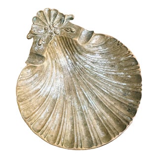 Vintage Brass Shell Pedestal Footed Ashtray For Sale
